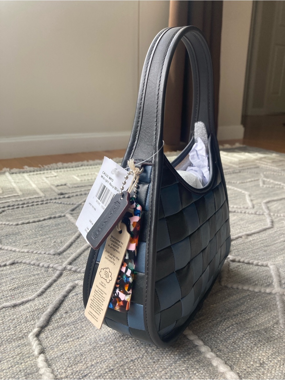 Last Chance!!! COACHTOPIA Woven Checker Hobo Shoulder Bag in Dark Blue & Black - Picture 7 of 15